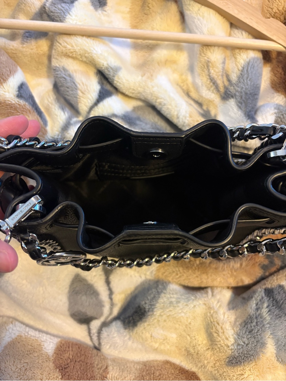 Michael Kors Black Leather Mini Shoulder Bag with Silver Chain Detail - Picture 6 of 7